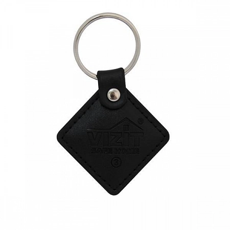 VIZIT - RF3.2 BLACK Ключ RF (RFID - 13.56 МГц), кожаный брелок с тиснением логотипа, черный